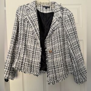 Elegant Black and White Tweed Blazer